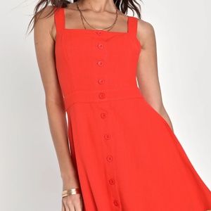 Brand New Lulu's Red Orange Button-Up Mini Dress With Pockets (Size M)